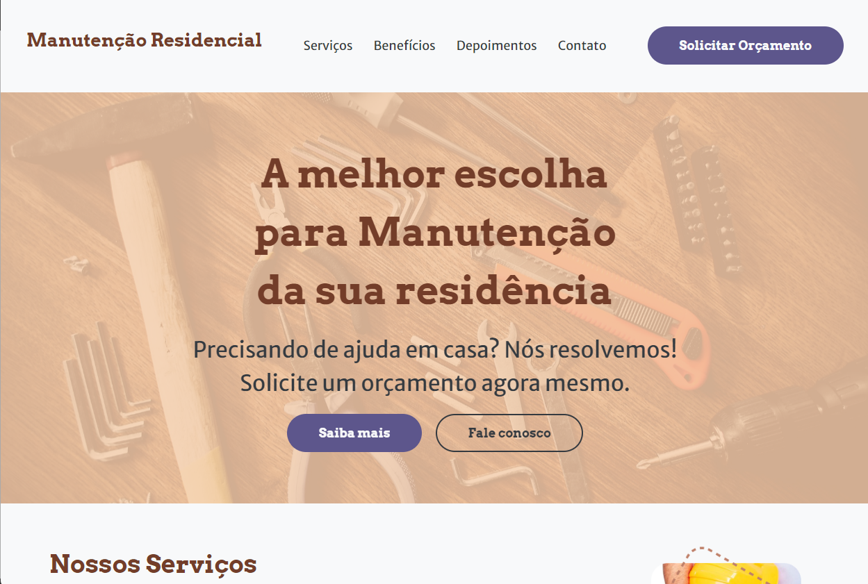 layout de site para serviço de manutenção residencial
