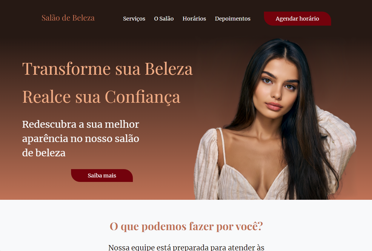 layout de site para salão de beleza
