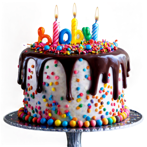 bolo de aniversário confeitado e com velas acesas em cima