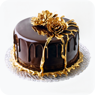 torta confeitada com chocolate e ouro